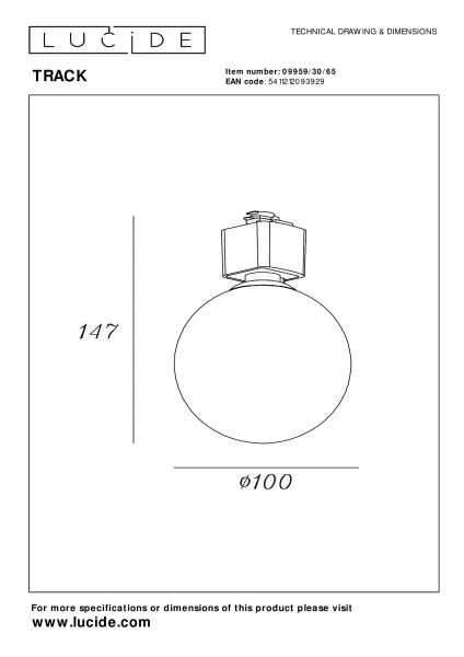 Lucide TRACK TYCHO Track spot - 1-circuit Track lighting system - 1xG9 - Smoke  (Extension) - technical